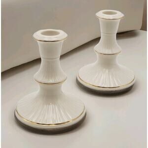 Lenox Illuminations Candlestick Holders Ivory & Gold Set of 2 Vtg